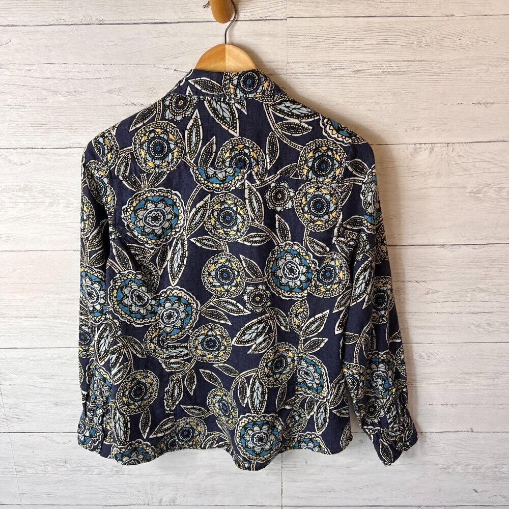 Charter Club Shirts Womens Size 10P Colorful Floral Button Stained Glass Linen - Picture 13 of 16
